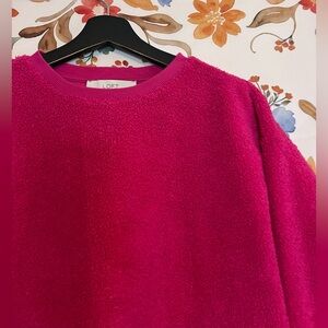 Loft SP Petite Hot Pink Teddy Soft Fuzzy Winter Valentines Colorful Sweater